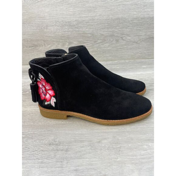 Kate Spade New York Womens Boot Black Leather 9 Floral Embroidered Zip Booties - Picture 1 of 10